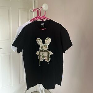 Oversized Teddy Bear Black Tee with Embroidery and Pearls